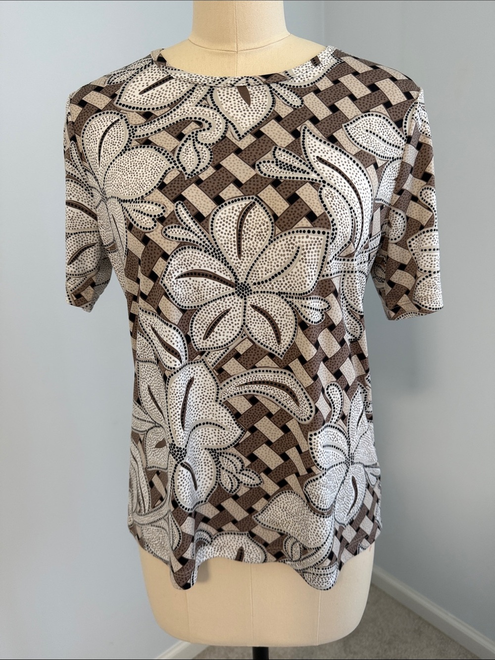 Allison Daley Brown and White Floral Short-Sleeve Tee SZM